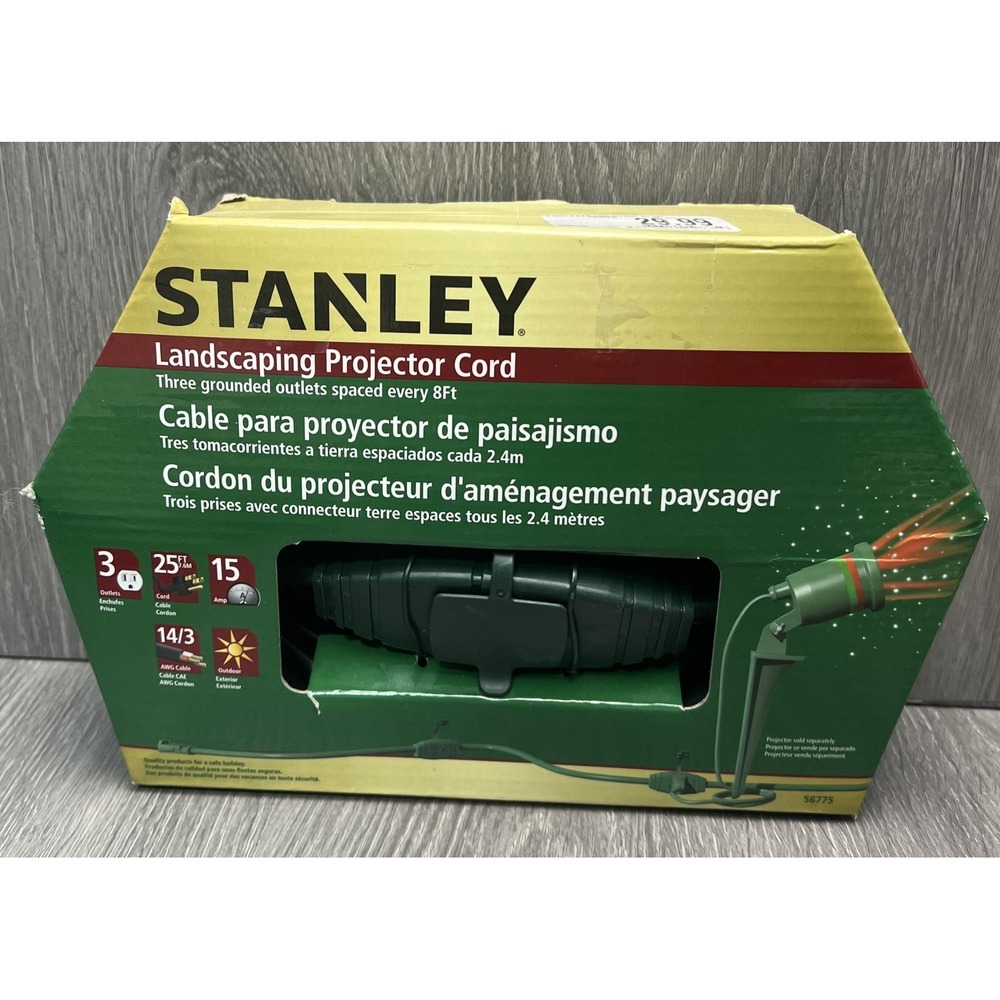 Stanley 25ft Outdoor Extension Cord 3-Outlet Heavy Duty Grounded Landscaping 15A